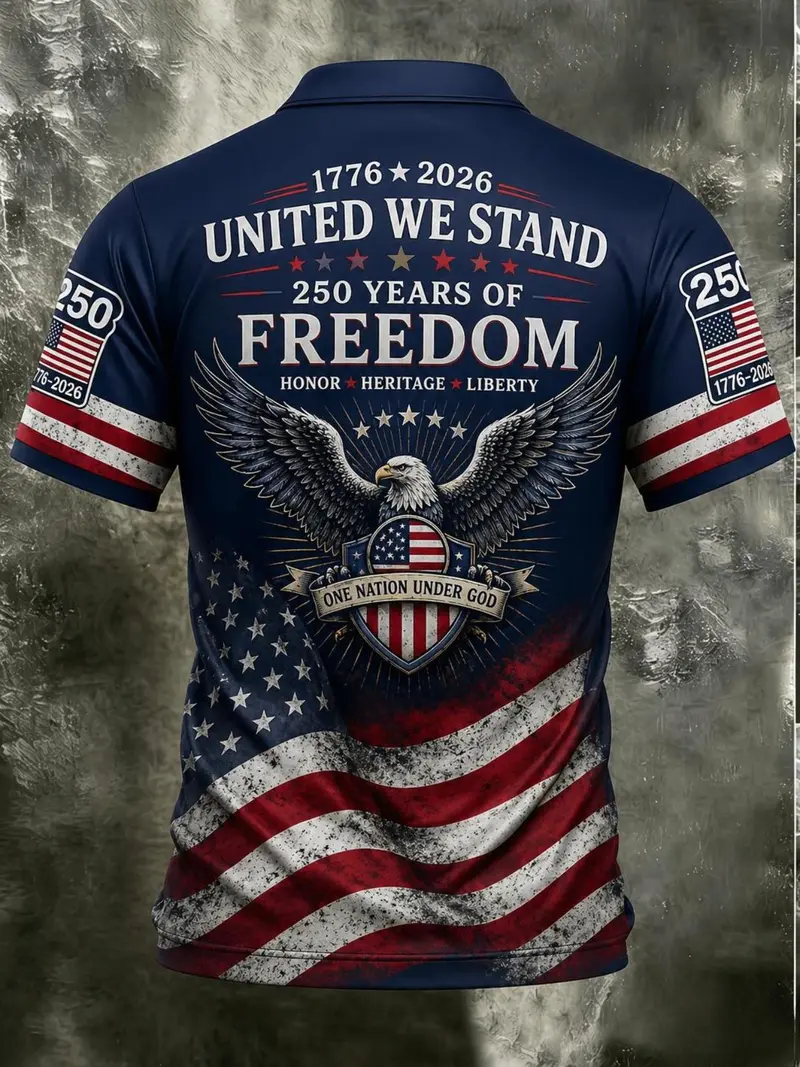 Patriotic American Flag Polo Shirt for Men, 250th Anniversary 1776-2026