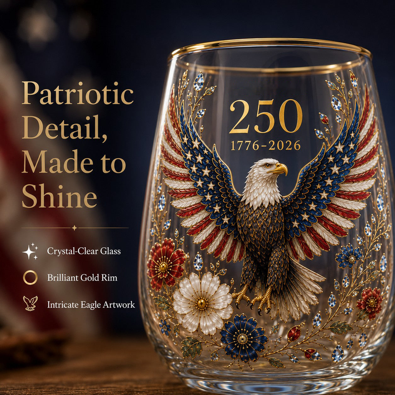 🦅🦅America 250 Eagle Glass Tumbler