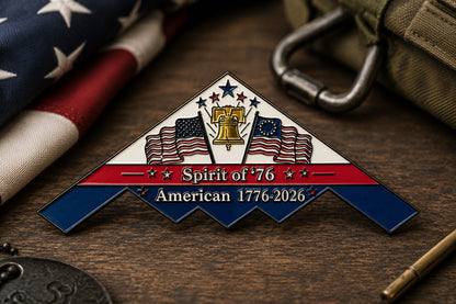 Spirit of ’76 B-2 Stealth Bomber Challenge Coin – 250th Anniversary Patriotic Collectible