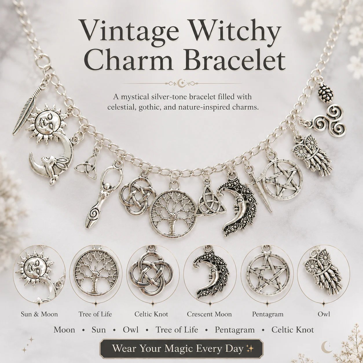 🔥Last Day 50% OFF - 🧙🖤Vintage Witchy Charm Bracelet