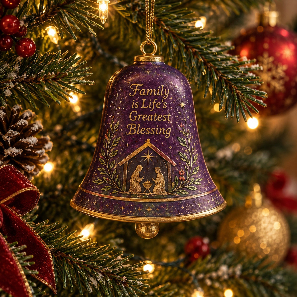🔔 Sentimental Christmas Bell Ornament – 3D Keepsake with Gold Accents & Heartfelt Verse