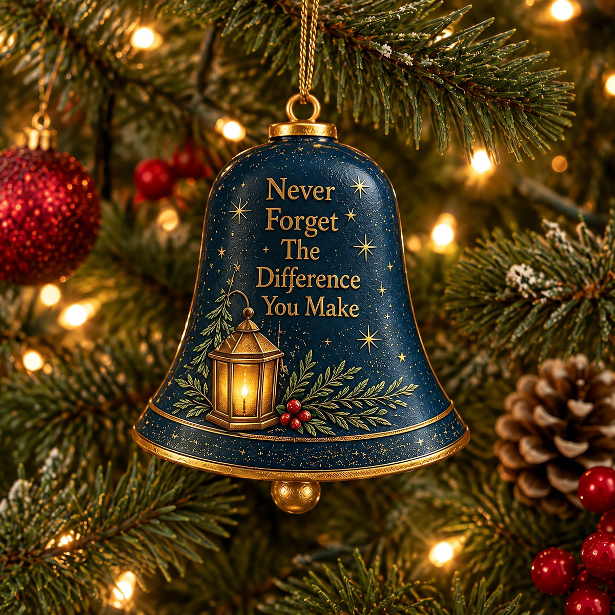 🔔 Sentimental Christmas Bell Ornament – 3D Keepsake with Gold Accents & Heartfelt Verse