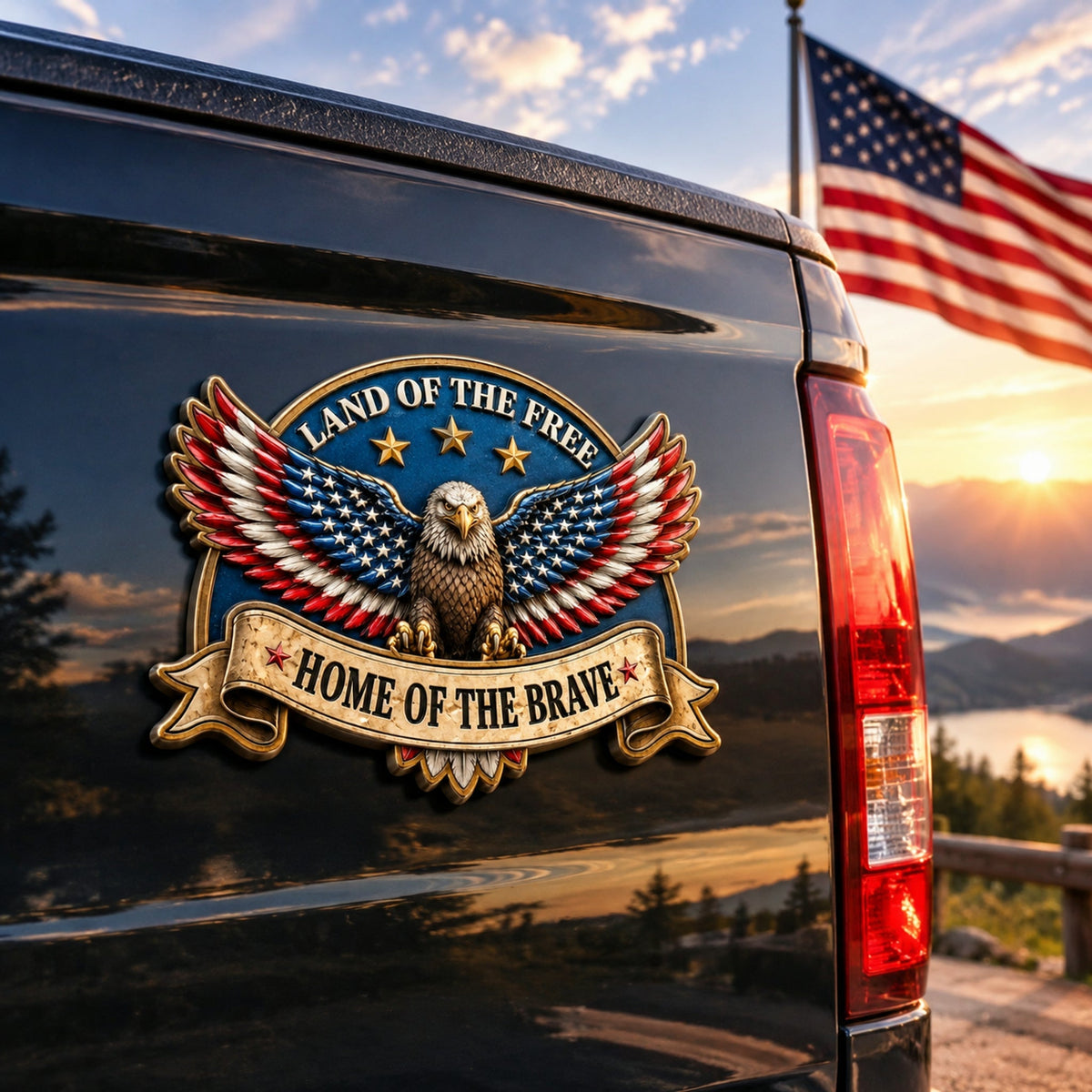 🦅"LAND OF THE FREE · HOME OF THE BRAVE" Eagle Metal Car Emblem