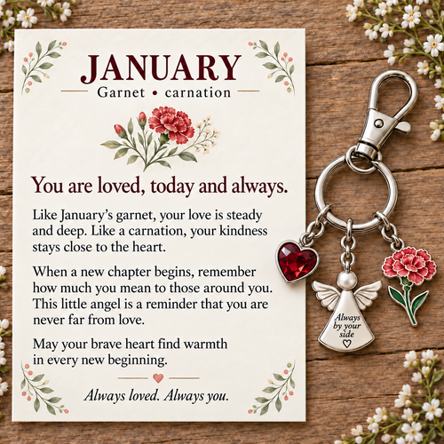 🌸🔑 Birth Month Flower & Birthstone Keychain – A Meaningful Gift for Every Month