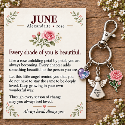 🌸🔑 Birth Month Flower & Birthstone Keychain – A Meaningful Gift for Every Month