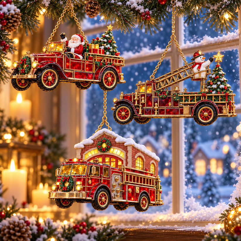 🚒 2026 Vintage Fire Truck Christmas Ornaments
