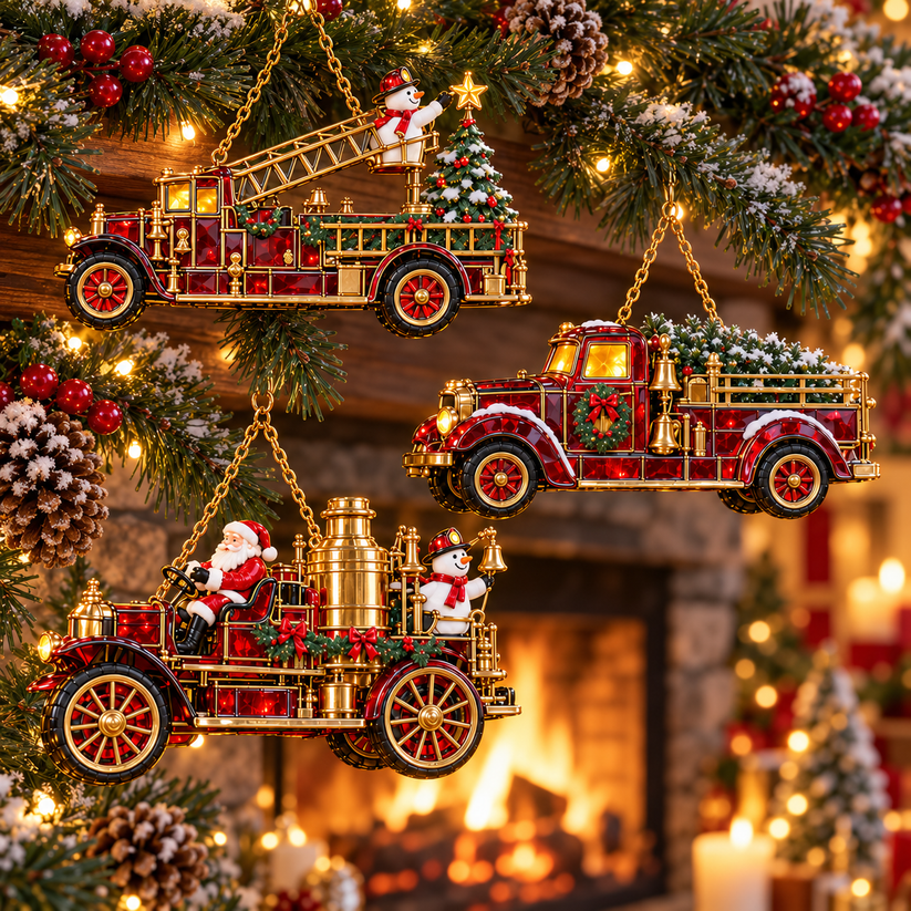 🚒 2026 Vintage Fire Truck Christmas Ornaments