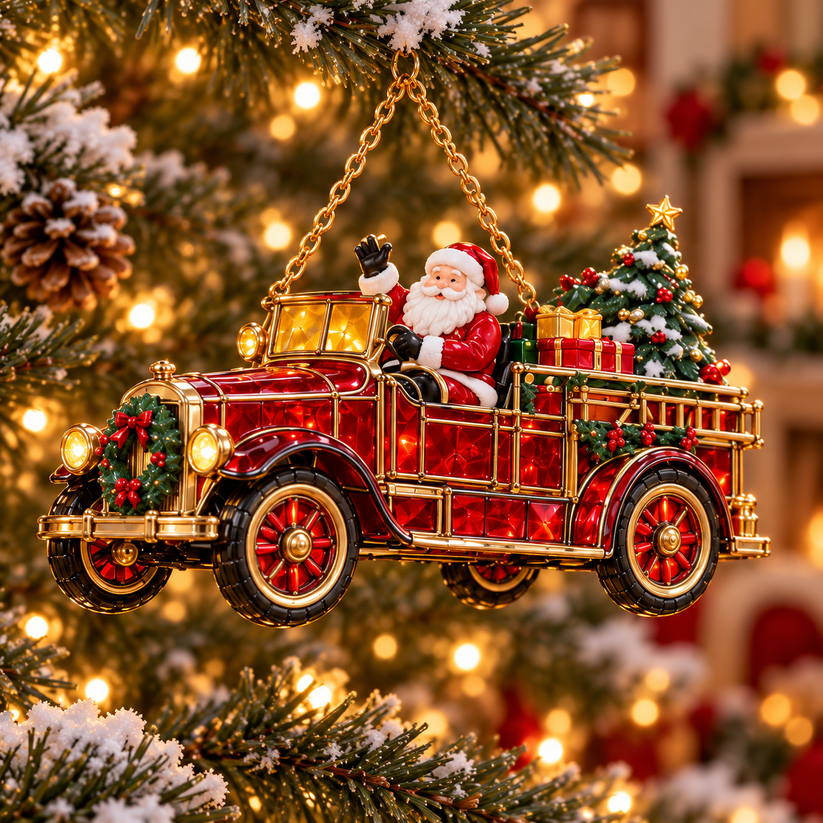 🚒 2026 Vintage Fire Truck Christmas Ornaments