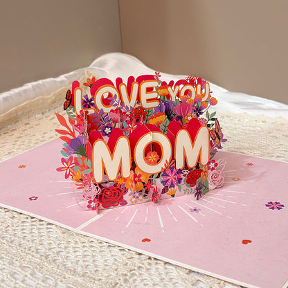I LOVE YOU MOM Pop-Up Card – Handcrafted 3D Floral Mother’s Day Greeting Card