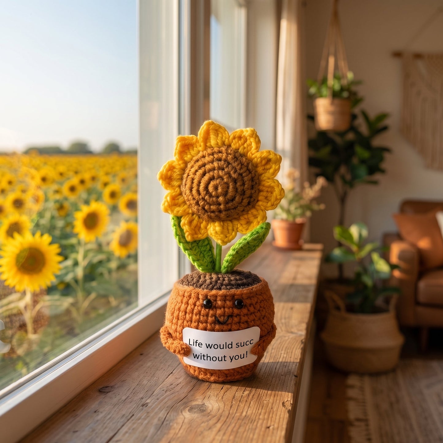 Your New Favorite Desk Buddy: Handmade Crochet Sunflower That Brings Sunshine Forever – No Watering Required!