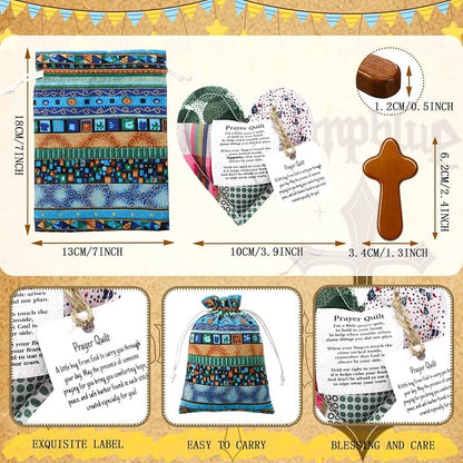 Pocket Prayer Quilt Set | Mini Handmade Prayer Blankets with Cross & Drawstring Bag Christian Gifts ✝️