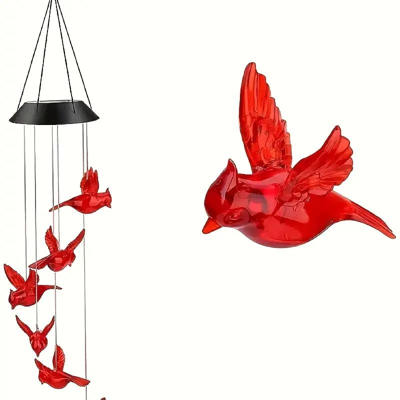 Solar-Powered Cardinal Bird Bell Lights for Garden & Patio