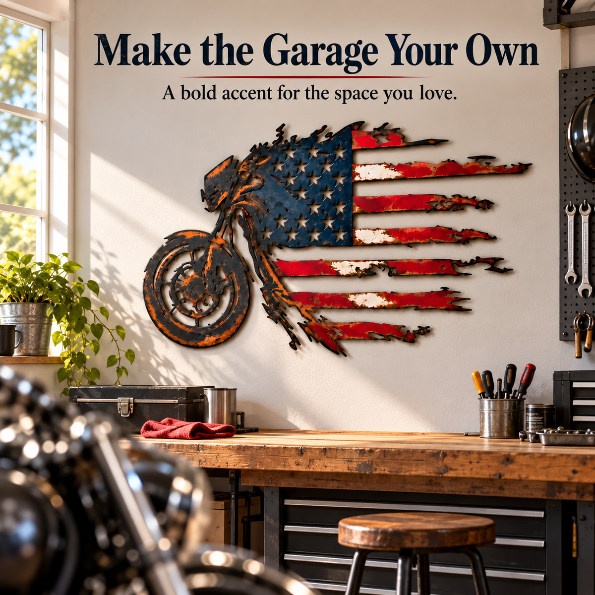 🔥Hot Sale🔥 - Patriotic Motorcycle American Flag Metal Wall Art