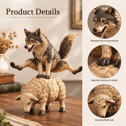 Rustic Woodland Figurine – Wolf and Sheep Decorative Sculpture