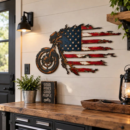 🔥Hot Sale🔥 - Patriotic Motorcycle American Flag Metal Wall Art