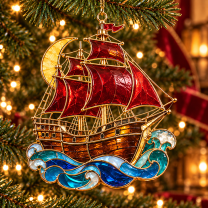 🔥Hot Sale🔥 - Pirate Adventures – Vintage Stained Glass-Style Christmas Ornaments, Set of 6