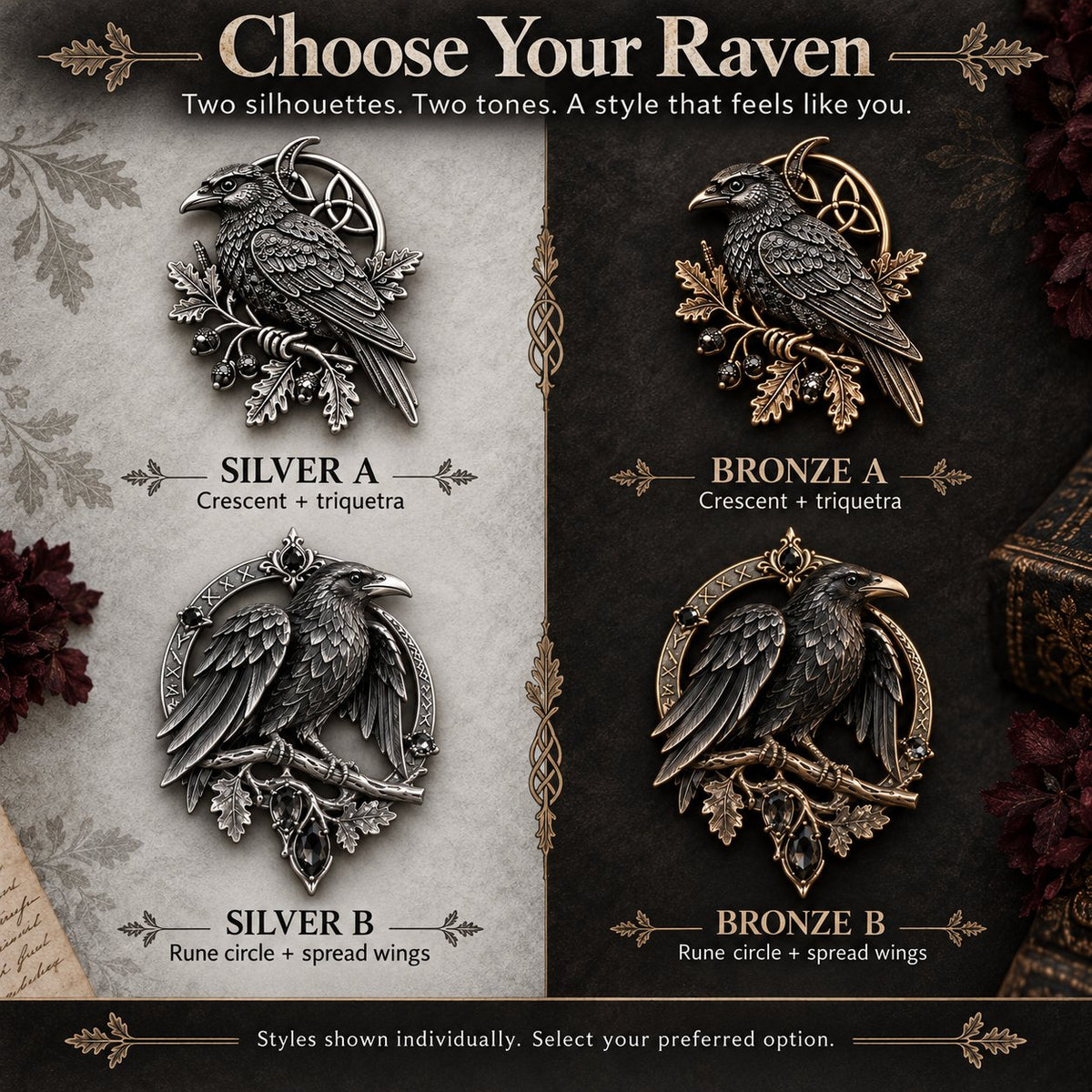 🔥Hot Sale🔥 - 🐦‍⬛ Gothic Celtic Raven Brooch – Dark Academia Statement Pin