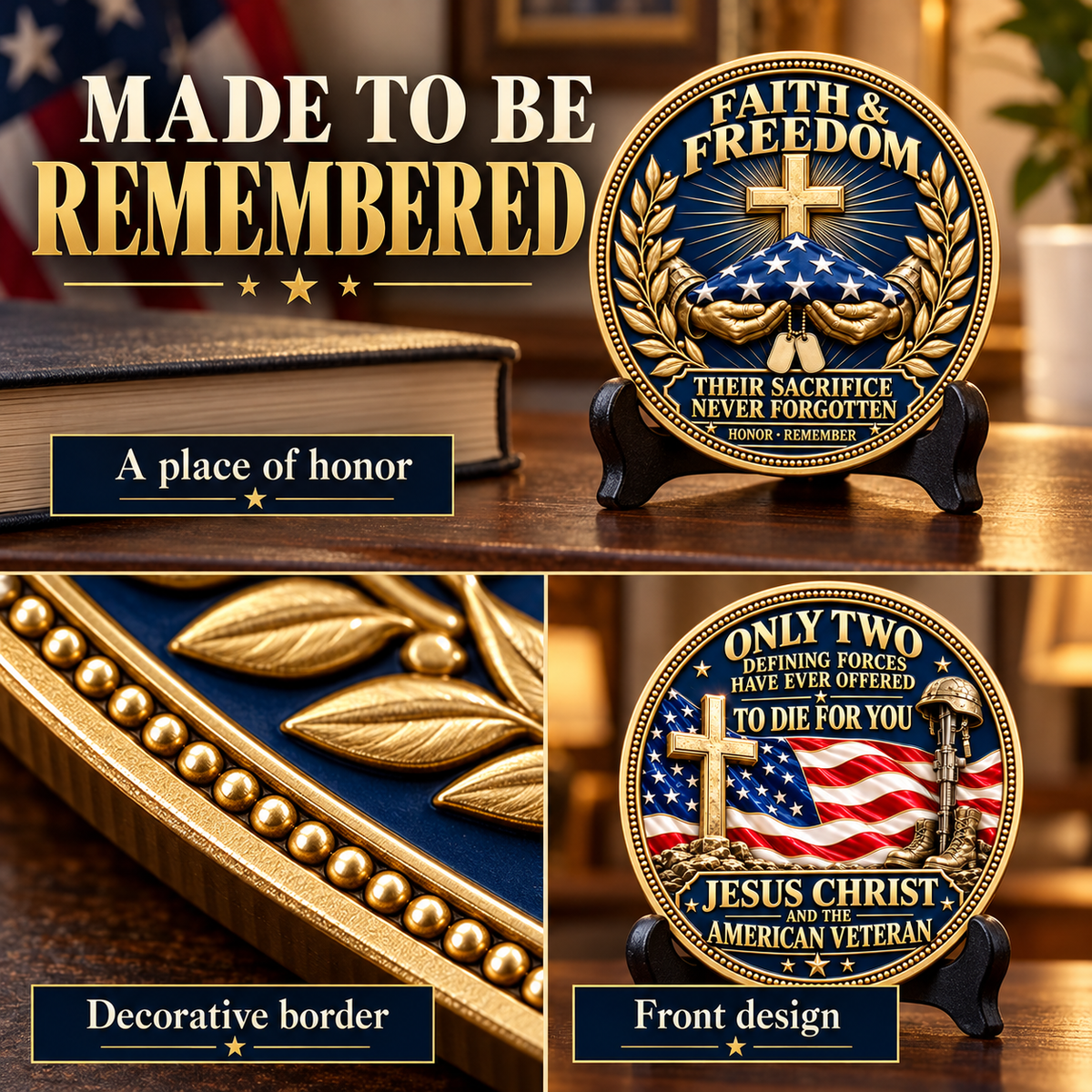 "Faith & Freedom" Commemorative Challenge Coin | Jesus Christ & The American Veteran ✝️🦅-The Ultimate Tribute to Sacrifice - Honor, Remember, Believe.