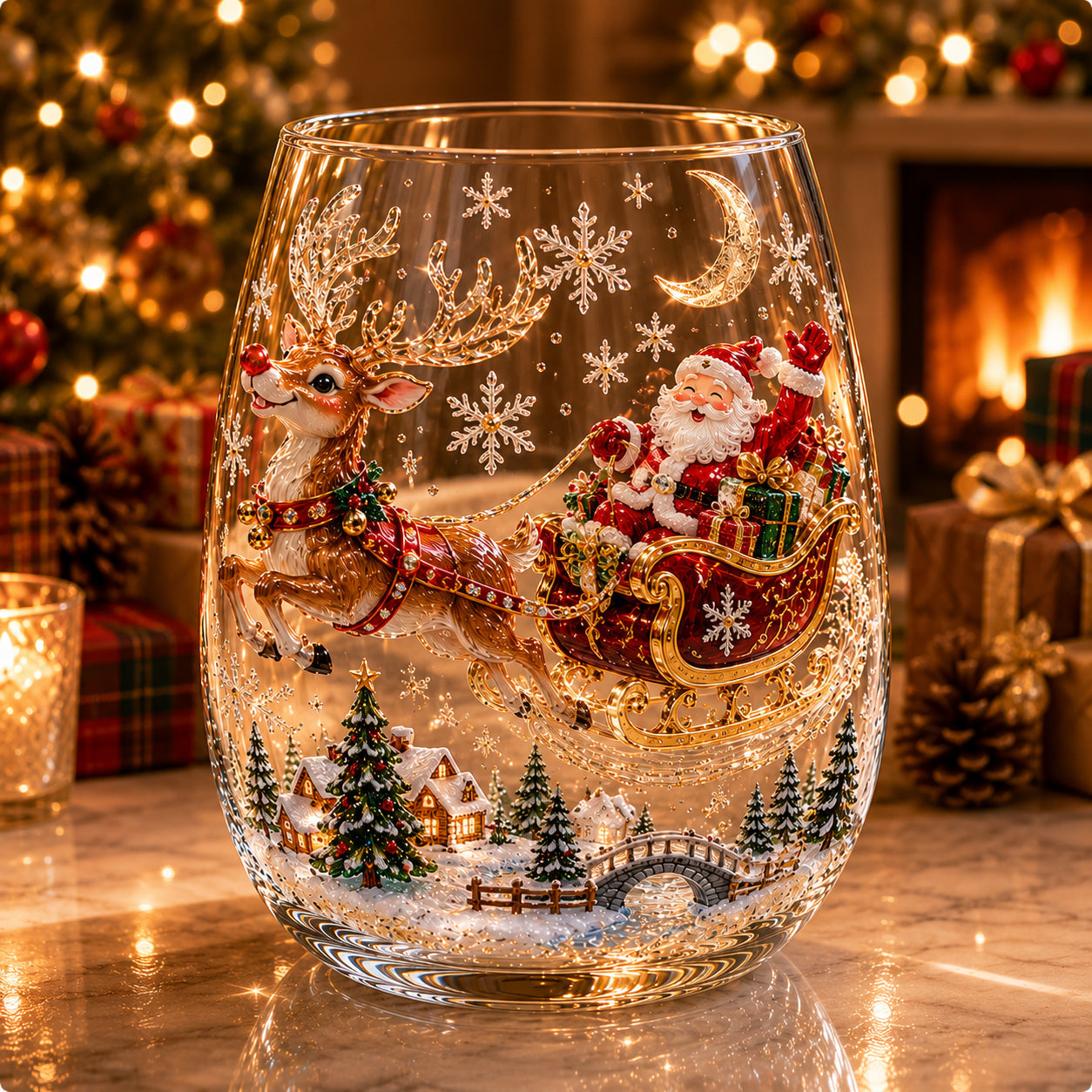 🎅🎅Magical Christmas 3D Glass Cup Collection – Santa, Reindeer, Snowman & Christmas Tree