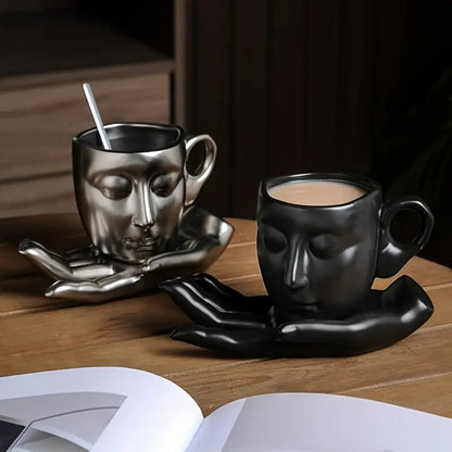 🔥🔥 Hot Sale - Ceramic Face Coffee Cup with Dish and Spoon