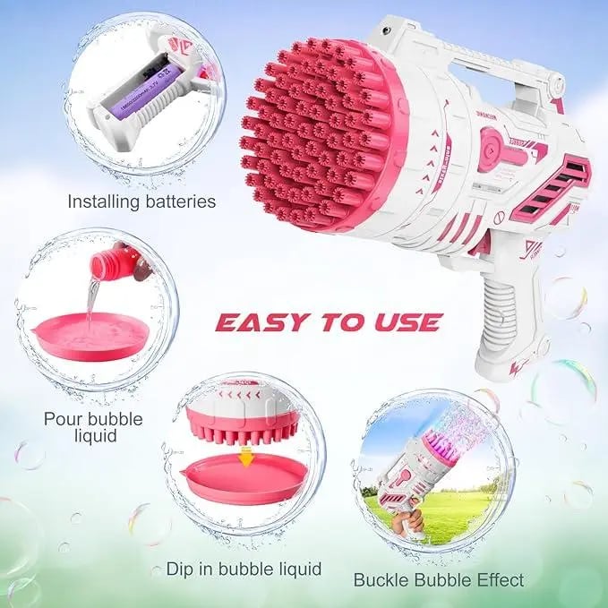 69-Hole Rocket Launcher Bubble Machine Gun – Thousands of Bubles with LED Lights
