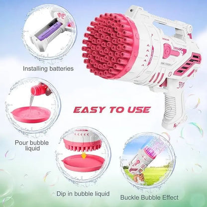69-Hole Rocket Launcher Bubble Machine Gun – Thousands of Bubles with LED Lights