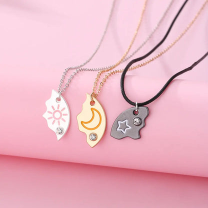 Best Friend Sun Moon Star Puzzle Pendant Necklaces