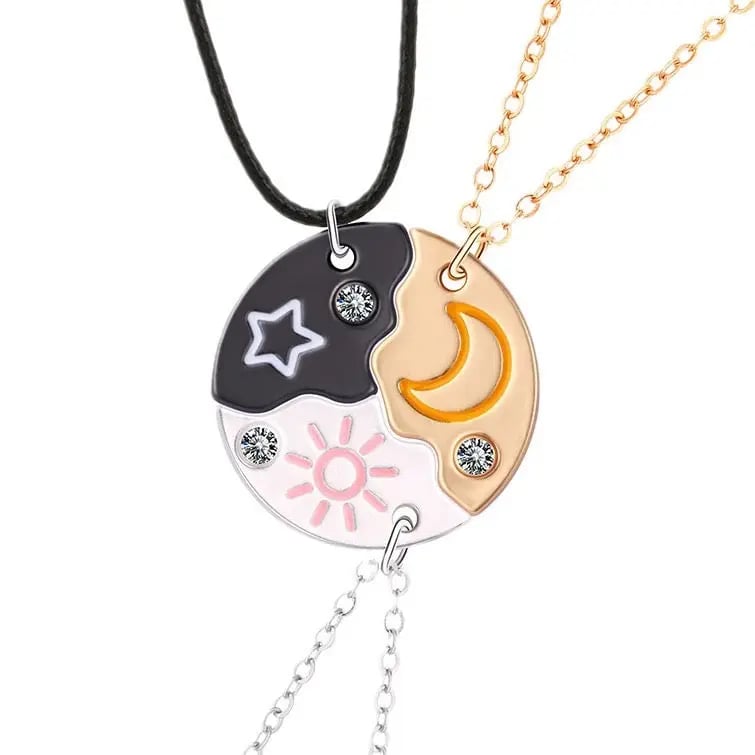Best Friend Sun Moon Star Puzzle Pendant Necklaces