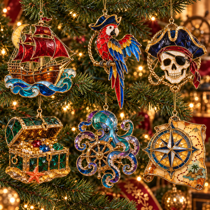 🔥Hot Sale🔥 - Pirate Adventures – Vintage Stained Glass-Style Christmas Ornaments, Set of 6