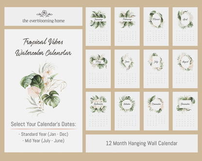 ❤Hot Sale 49% Off❤Beautiful Tropical  Leaf Yearly Calendar 2024, Wall Calendar, Annual Calendar