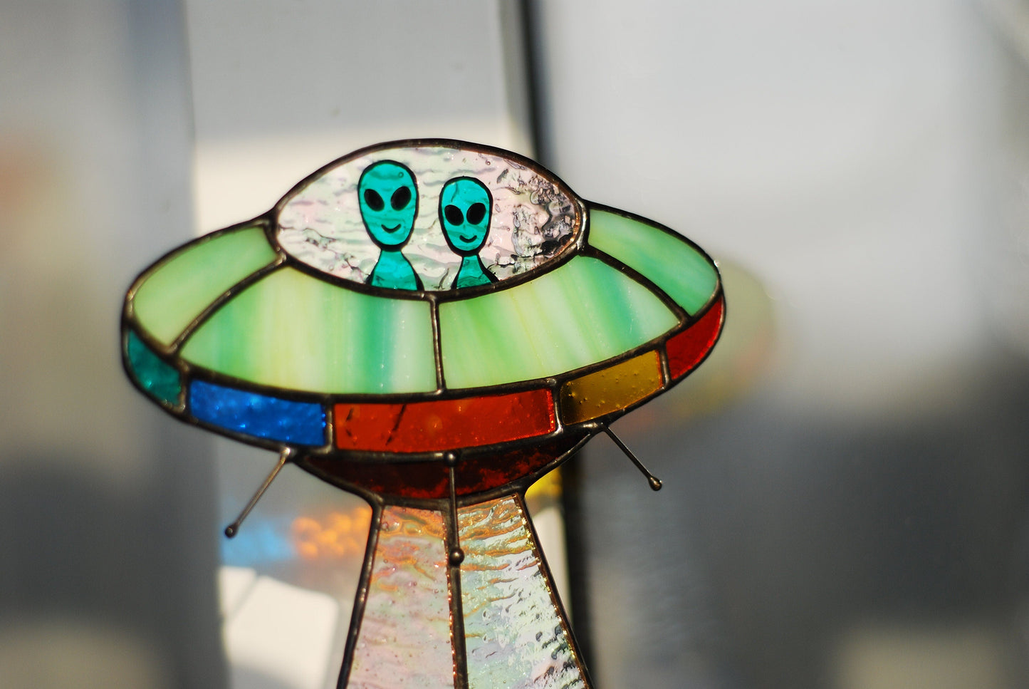 🛸UFO Abduction a Cow Stained Glass Suncatcher
