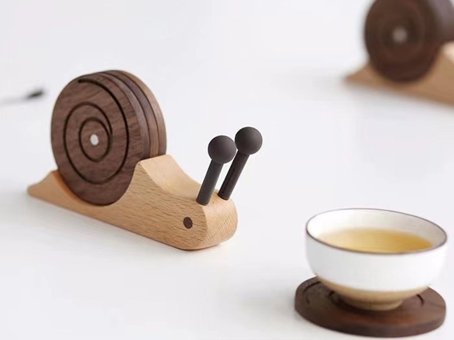 🐌Wooden Snail Coasters Set of 5 with Holder