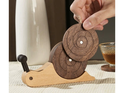 🐌Wooden Snail Coasters Set of 5 with Holder