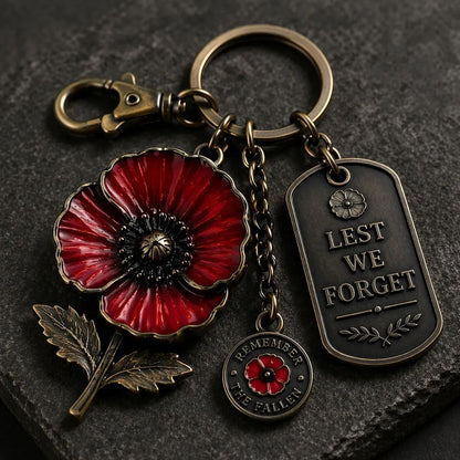 Poppy Remembrance Keychain - Vintage Bronze Tone - Honor & Rememberance