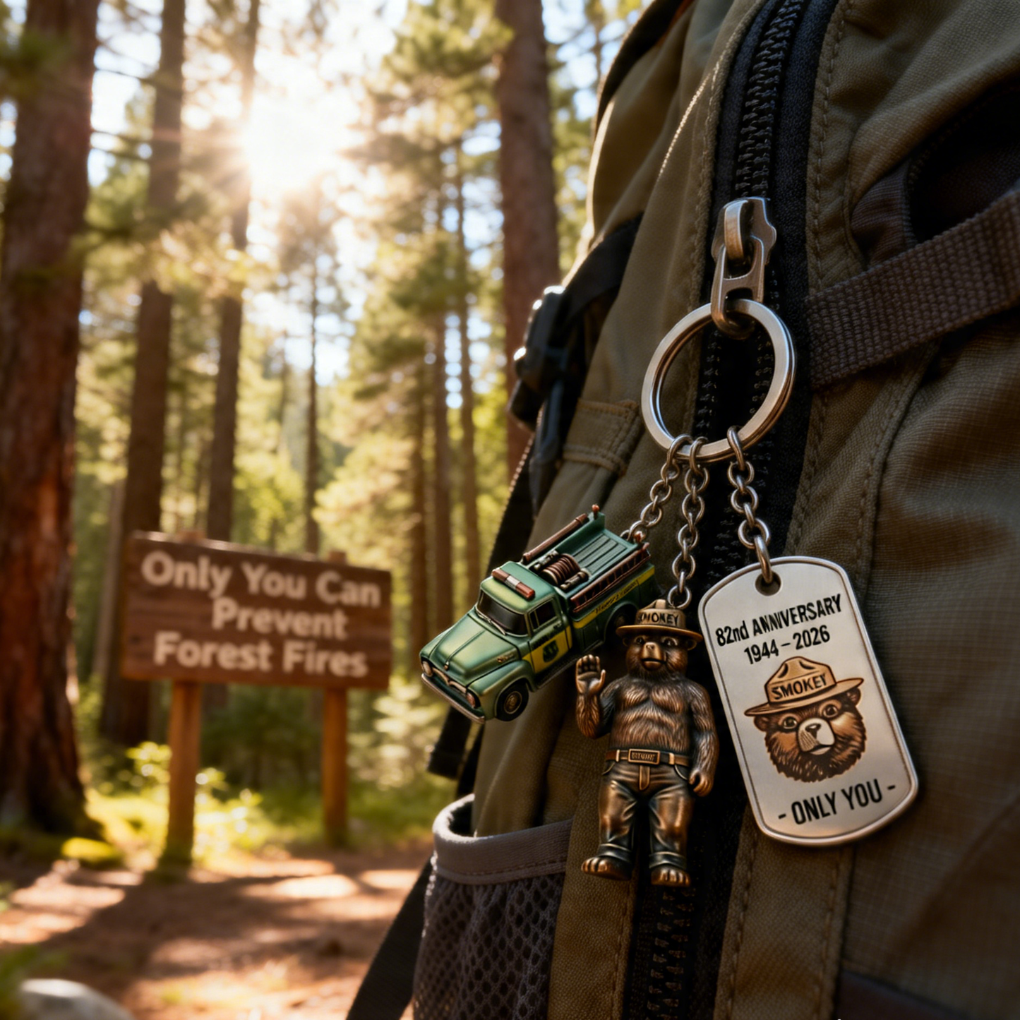 🐻Smokey Bear 82nd Anniversary Commemorative Keychain - A Vintage Tribute to Forest Guardianship