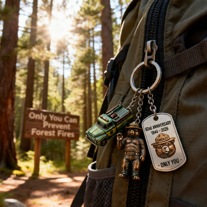 🐻Smokey Bear 82nd Anniversary Commemorative Keychain - A Vintage Tribute to Forest Guardianship