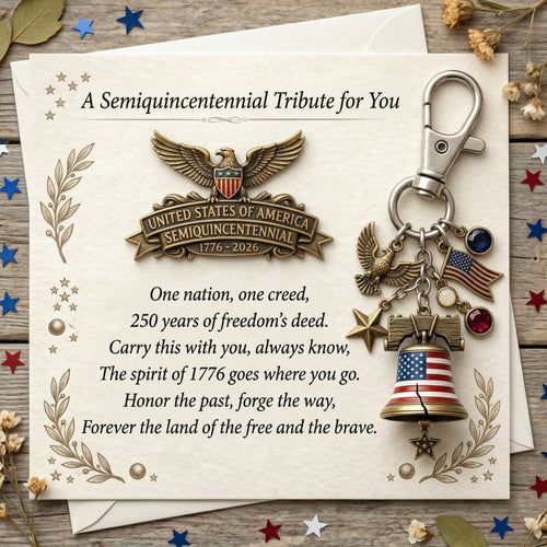 🇺🇸 Semiquincentennial Tribute Set: Card + Lapel Pin + Keychain