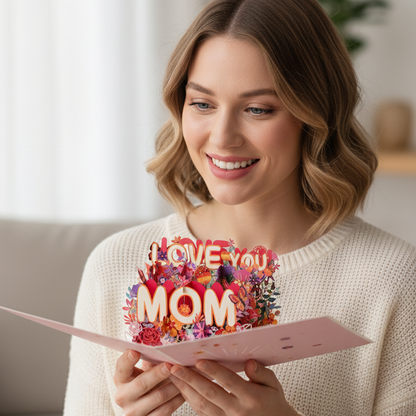 I LOVE YOU MOM Pop-Up Card – Handcrafted 3D Floral Mother’s Day Greeting Card