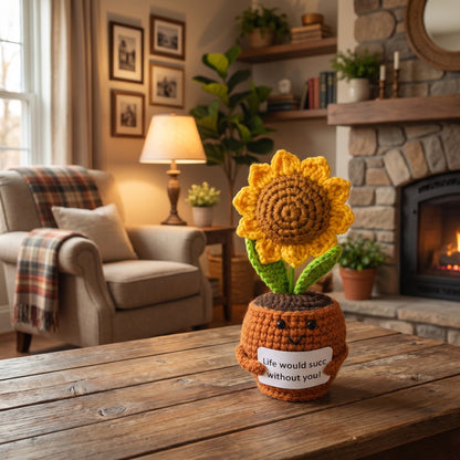 Your New Favorite Desk Buddy: Handmade Crochet Sunflower That Brings Sunshine Forever – No Watering Required!