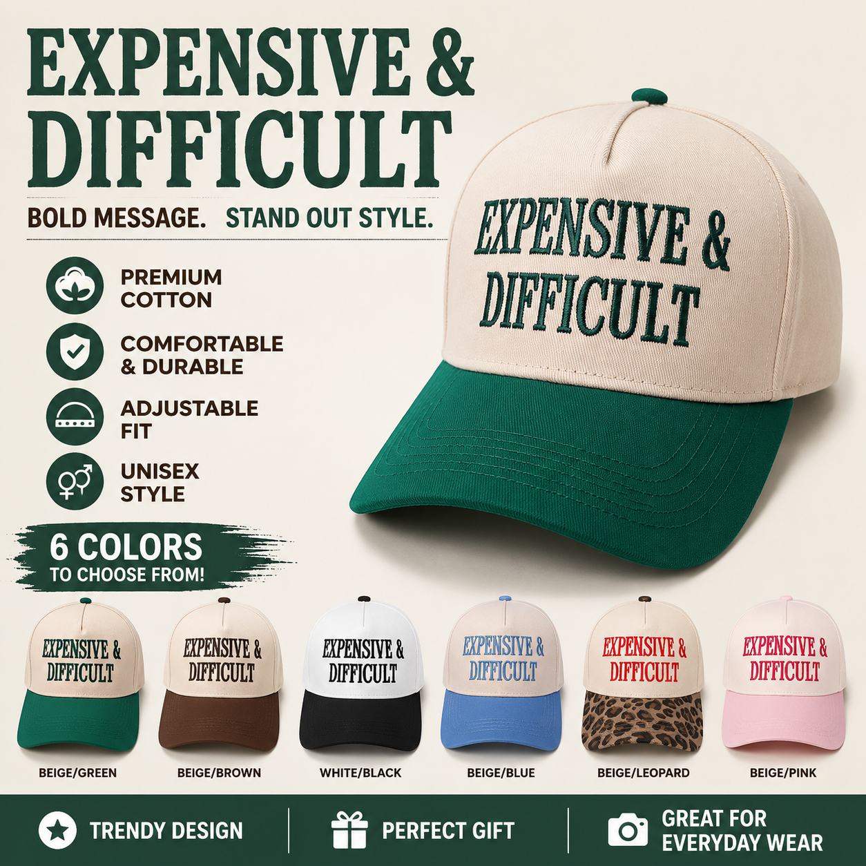 Expensive & Difficult Two-Tone Trucker Hat | Unapologetic Vibe For Girls