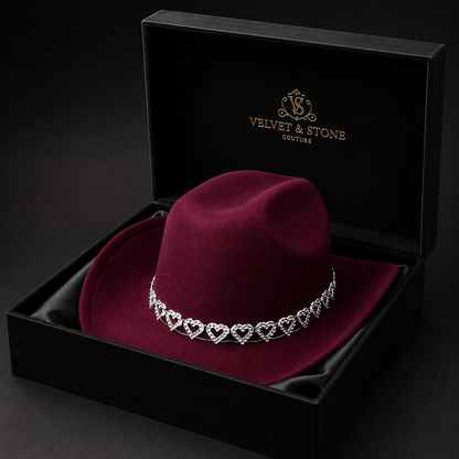 Women's Classic Wide Brim Western Cowboy Hat with Heart Chain