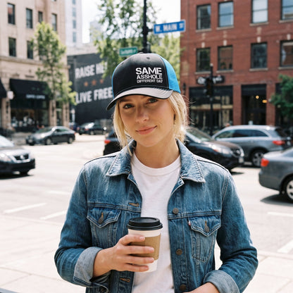 Funny Same Asshole Different Day Embroidered Trucker Hat